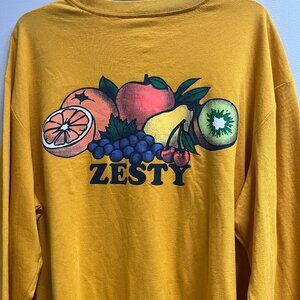Zesty Women's Long Sleeve T Shirt Yellow Fruits Graphic Print Size XL NEW